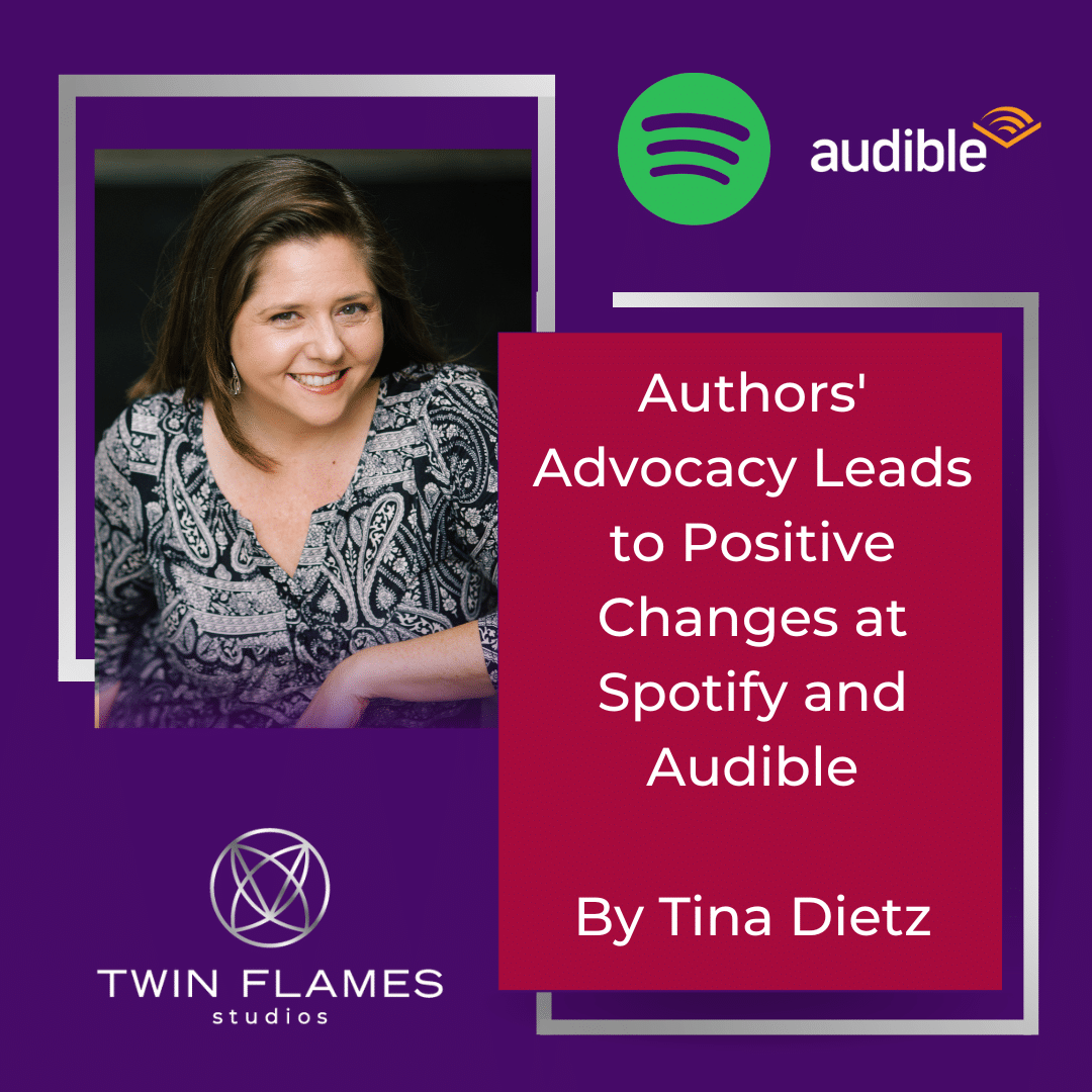 Headshot of Tina Dietz with title of post: Authors' Advocacy Leads to Positive Changes at Spotify and Audible by Tina Dietz